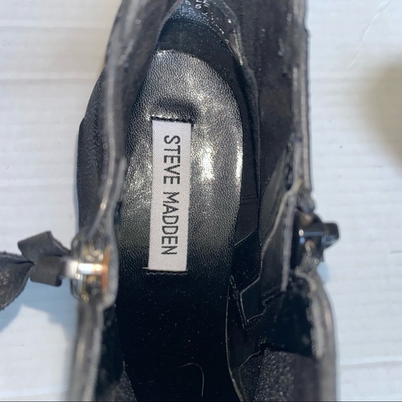 Steve Madden Kyle Nubuck Stacked Heel Black Ankle Boots NWOT - Picture 9 of 11